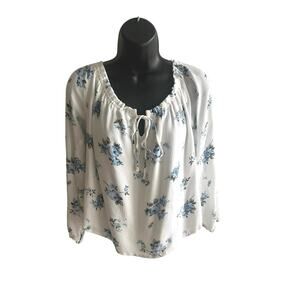 Hollister Blouse Blue‎ Floral Print L Cottagecore Boho Feminine Peasant Flowy